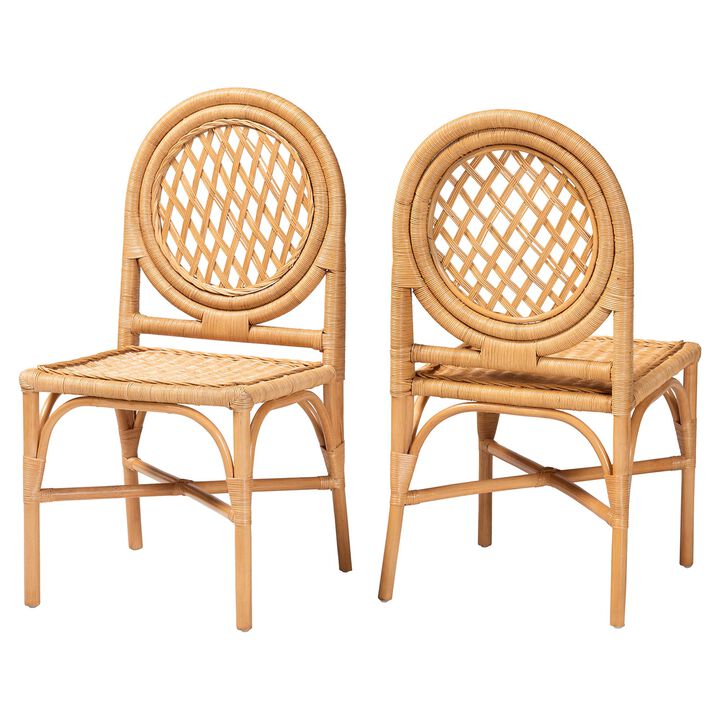 bali & pari Oxford Round Back Rattan Dining Chair Set of 2 - Handwoven Cane Accent Chairs with Open Lattice Design, Natural Wicker Seating for Coastal or Boho Dining Rooms