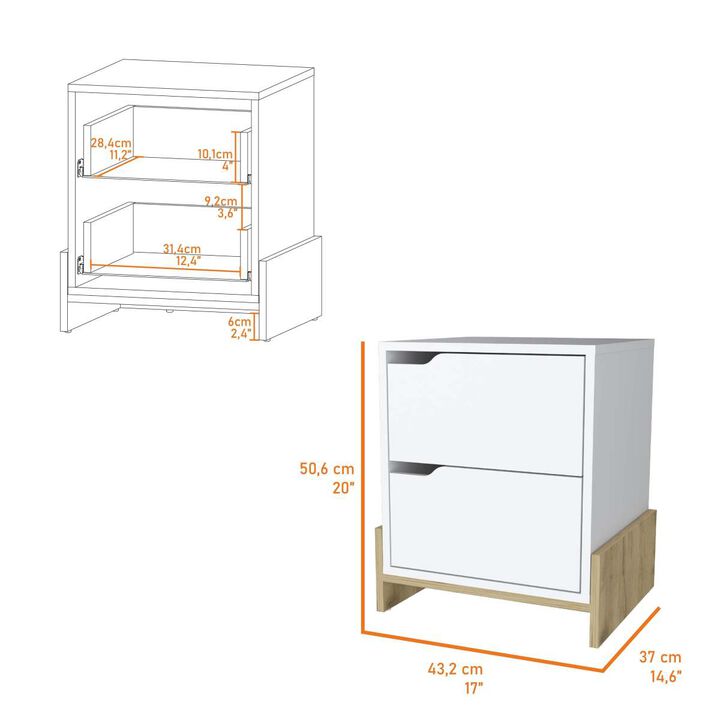 Ralston 2-Drawer Nightstand in White and Macadamia