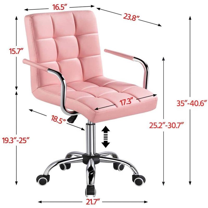 Hivvago Pink Modern Faux Leather Mid-Back Swivel Office Chair with Armrests and Wheels
