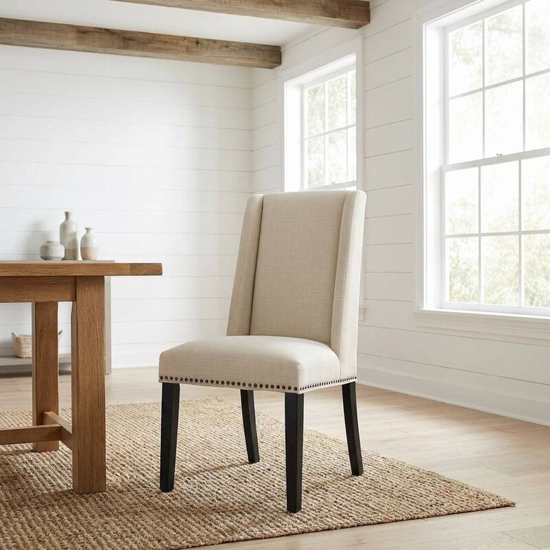 Fabric dining chair with backrest and cushioned seat, modern sturdy construction image number 3
