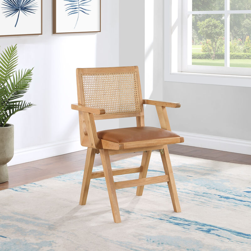 Meridian Furniture Abby Cognac Vegan Leather Dining Arm Chair, Set of 2