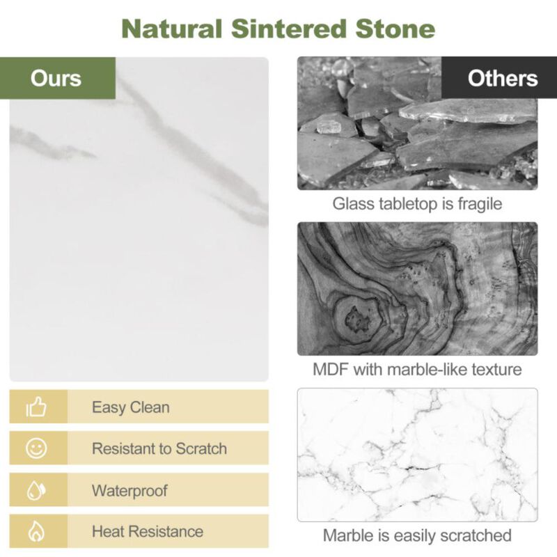 Hivvago 16 Inch Marble Top Round Side Table with Golden Metal Frame for Living Room Bedroom- 2 Pieces