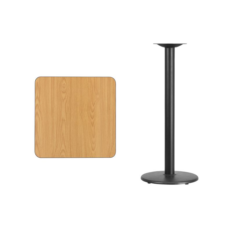 Flash Furniture 24'' Square Natural Laminate Table Top with 18'' Round Bar Height Table Base image number 1
