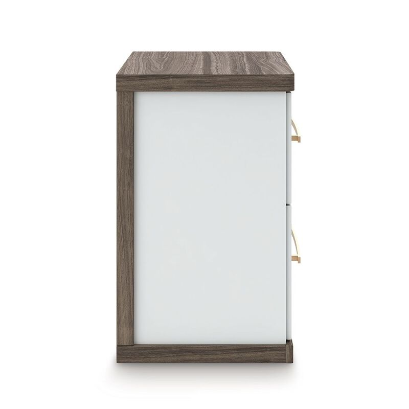 Keny Nightstand, 2 Drawers with Gold Handles, Matte White, Dark Brown image number 4