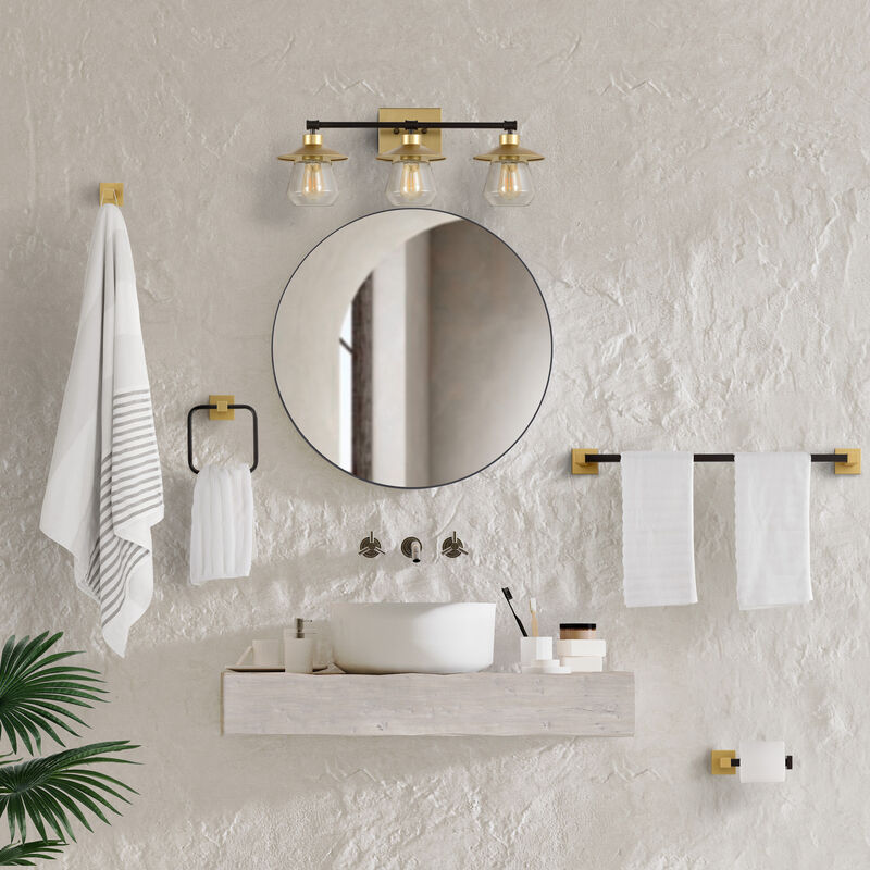 Avalon 26" 3-Light Farmhouse Cottage Vanity Light with Bathroom Hardware Accessory 5-Piece Set