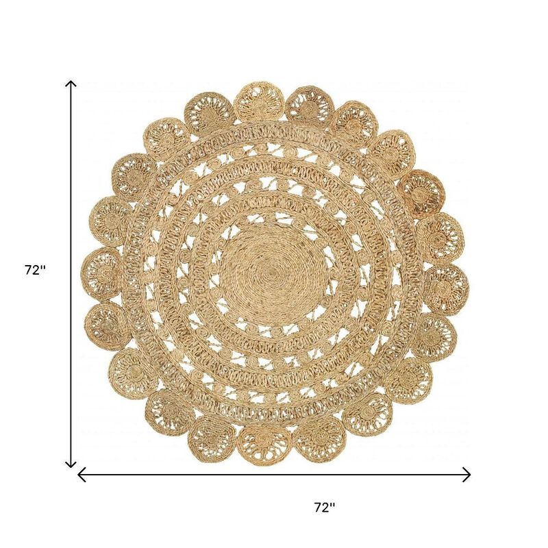 HomeRoots Jute Abstract Geometric Hand Braided Round Rug image number 6