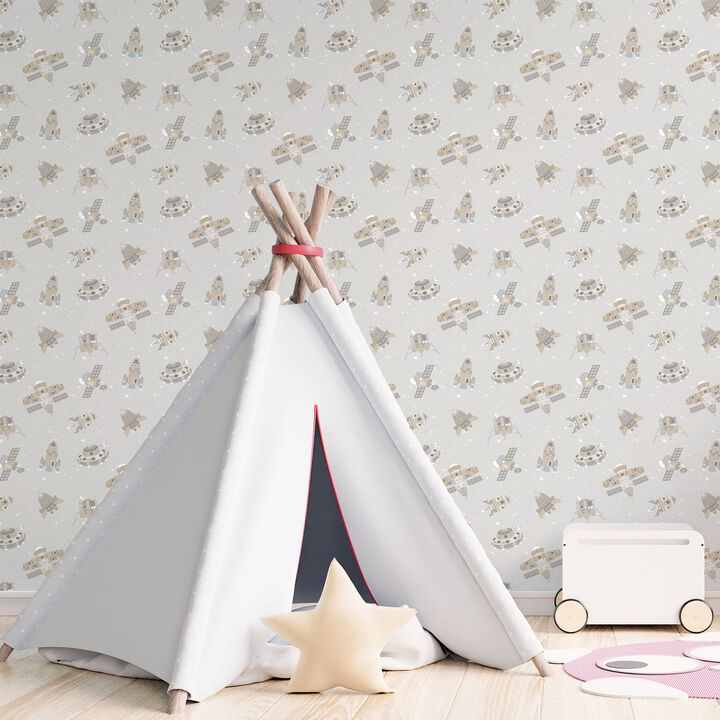 Tiny Tots 2 Spaceships Silver Grey Wallpaper G78412