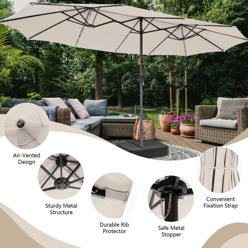 Mondawe 15 Feet Double-Sided Patio Umbrella with 48 LED Lights image number 4
