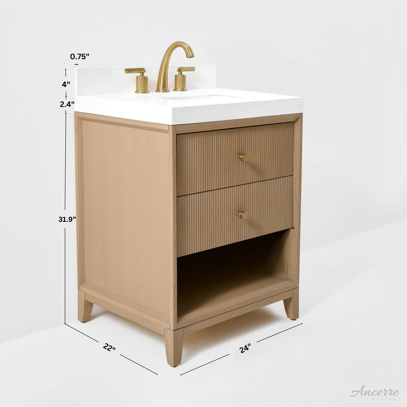 Momo 24 in. Oak Bath Vanity Set with White Quartz Vanity Top and White Undermount Basin