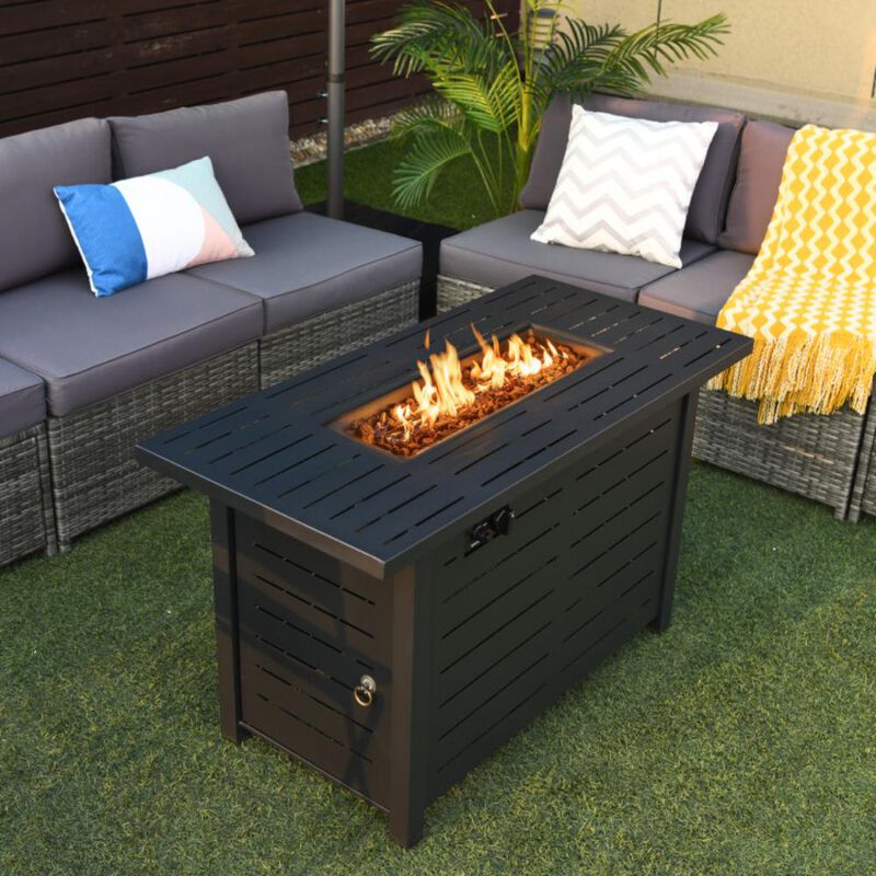 Hivvago 60 000 BTU Rectangular Propane Fire Pit Table with Waterproof Cover