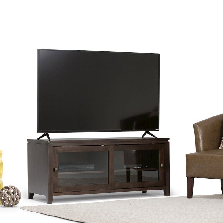 Simpli Home Cosmopolitan Solid Wood Tv Media Stand In Mahogany Brown For Tvs Up To 55 Inches