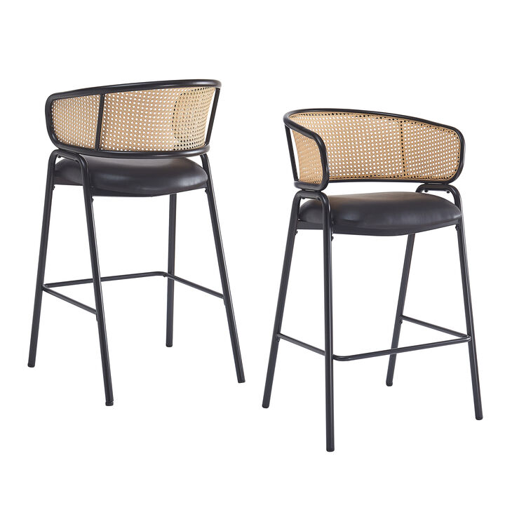 Christopher Knight Home Cynthie Contemporary Rattan Faux Leather Upholstered Barstools (Set of 2)