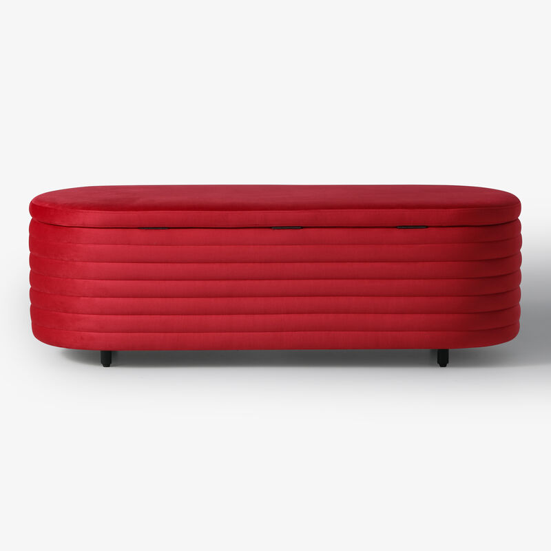WestinTrends 54" Wide Mid-Century Modern Upholstered Velvet Tufted Oval Storage Ottoman Bench