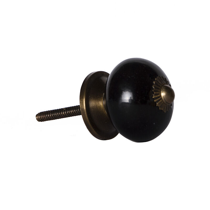 HomeRoots Set of Eight Brown And Black Ceramic And Metal Drawer Pull Knobs image number 2