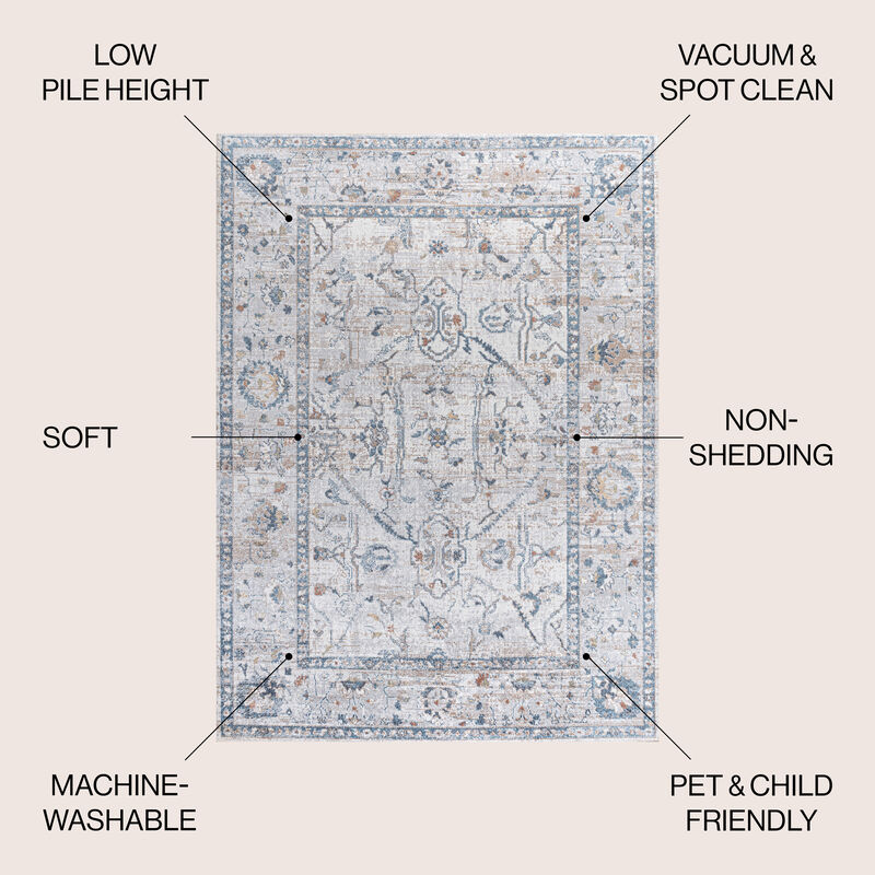 Brandy Rustic Border Low-Pile Machine-Washable Dark Gray/Cream 3 ft. x 5 ft. Area Rug