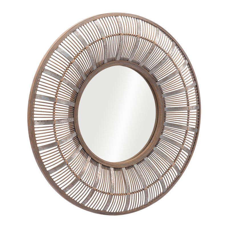 HomeRoots 32" Brown Round Accent Mirror image number 3