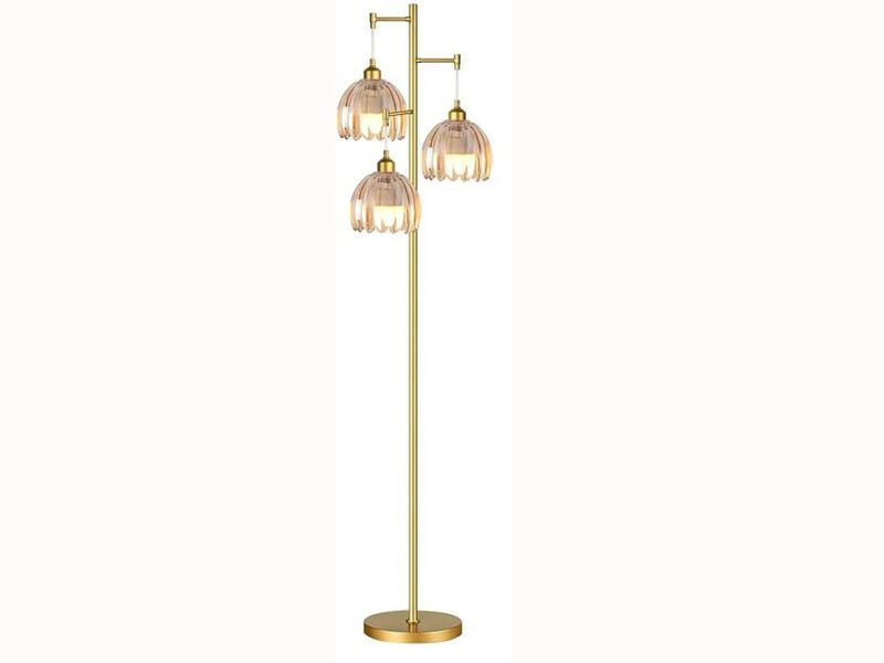 70" Gold Tree Floor Lamp &ndash; 3 Glass Shades, Rustic Finish, LED Bulbs Included