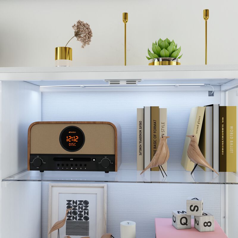 FUFU&GAGA Contemporary White Sideboard with Glass and Wood Accents, (55.1"W x 15.7"D x 29.5"H), Scratch-Resistant