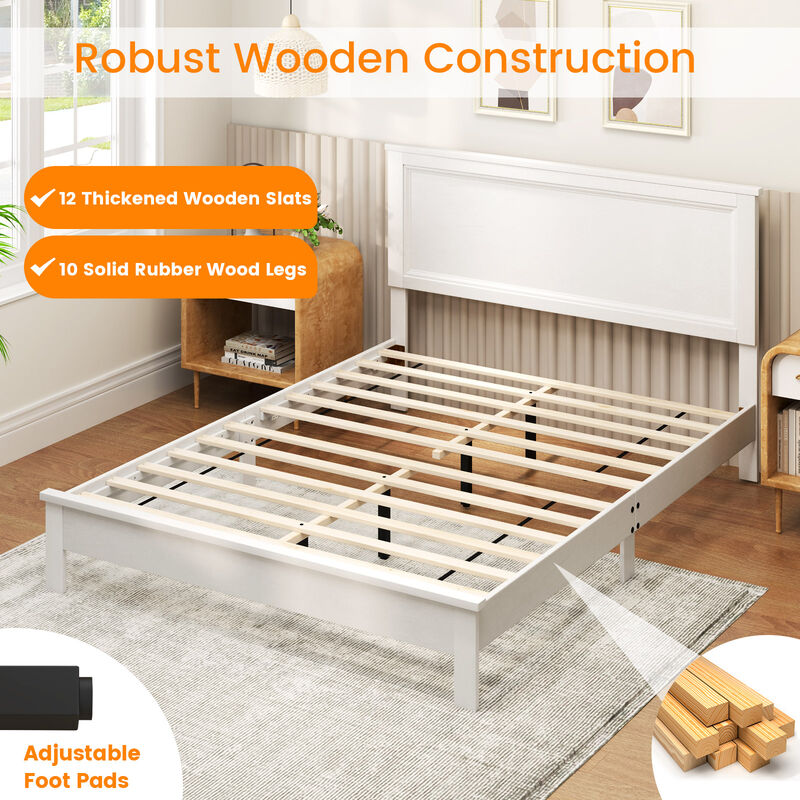 Platform Bed Frame with Slats and High Headboard for Bedroom Setup