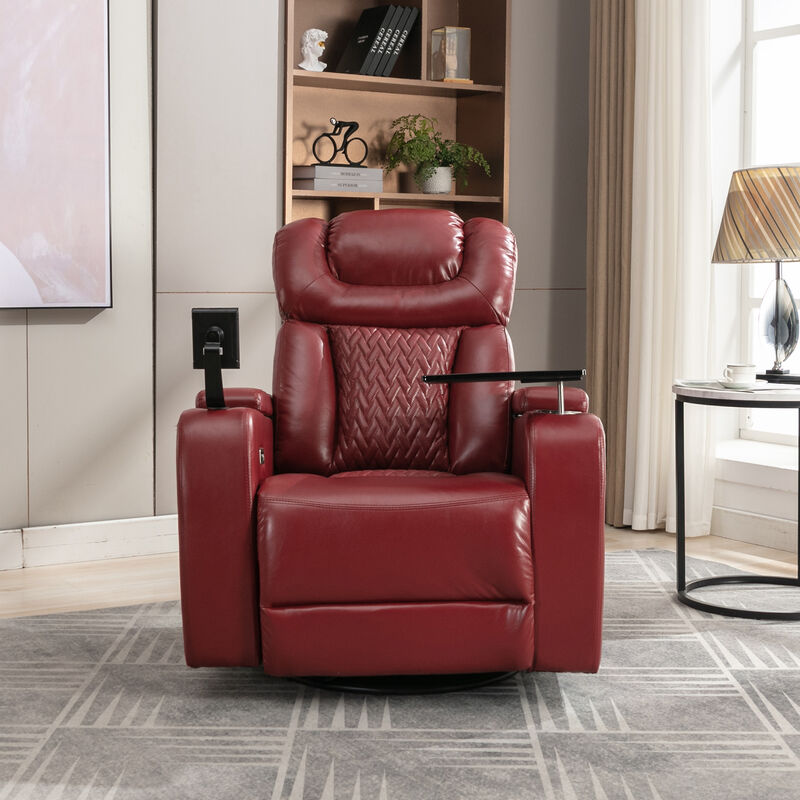 Merax 270 Degree Swivel PU Leather Power Recliner Individual Seat Home Theater Recliner with Comforable Backrest image number 2
