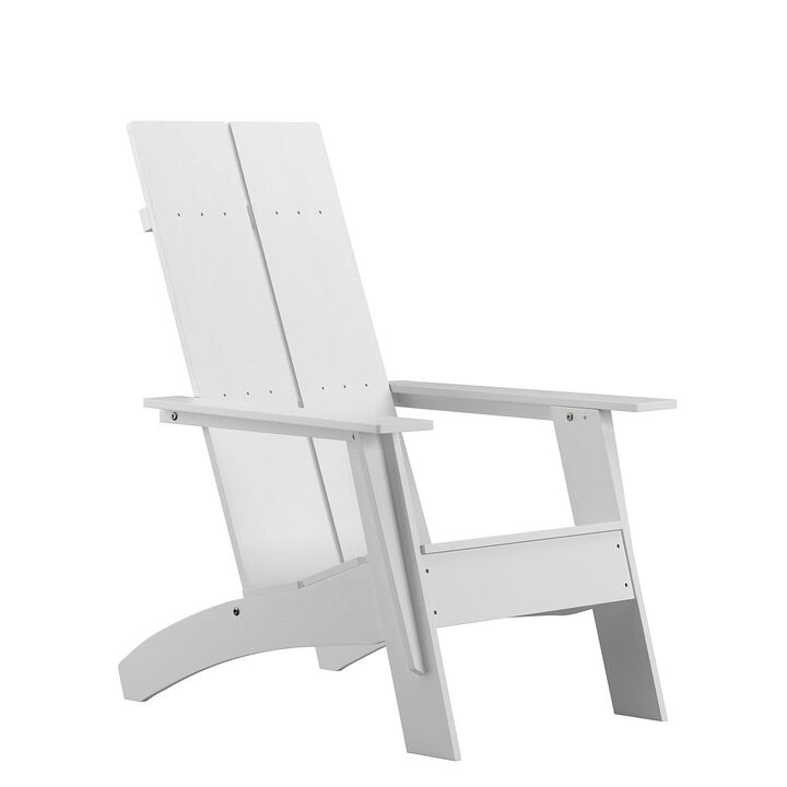 Flash Furniture Sawyer Modern Commercial 2-Slat Back Adirondack Chair - White Commercial All-Weather Poly Resin Lounge Chair