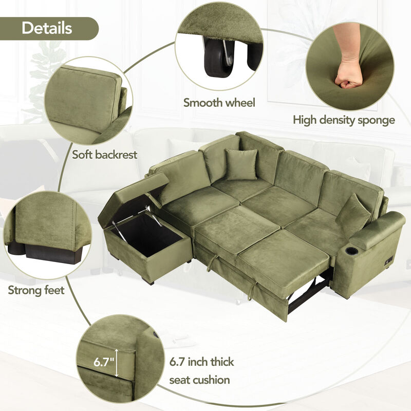 Streamdale Convertible L-Shaped Sleeper Sofa with Storage Ottoman