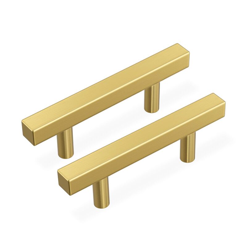 Haidms 10 Pack 76mm/3in Gold Cabinet Handles Brushed Brass Drawer Pulls Square Bar Hardware Pull for Kitchen Cupboard Dresser