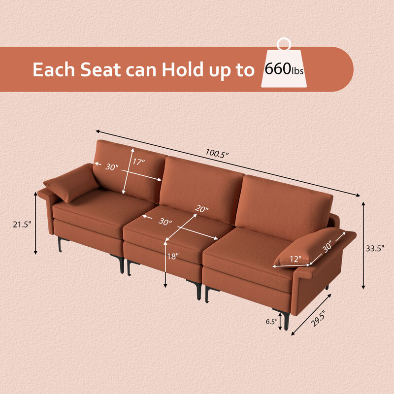 3-Seat Sectional Sofa with 2 USB Ports for 3-4 People Perfect for Modern Living Rooms image number 3