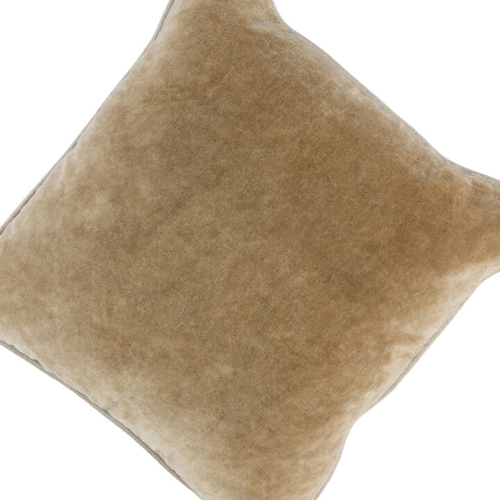 Hillary 18 Inch Square Velvet Decorative Throw Pillow, Welt Cord, Yellow - Benzara