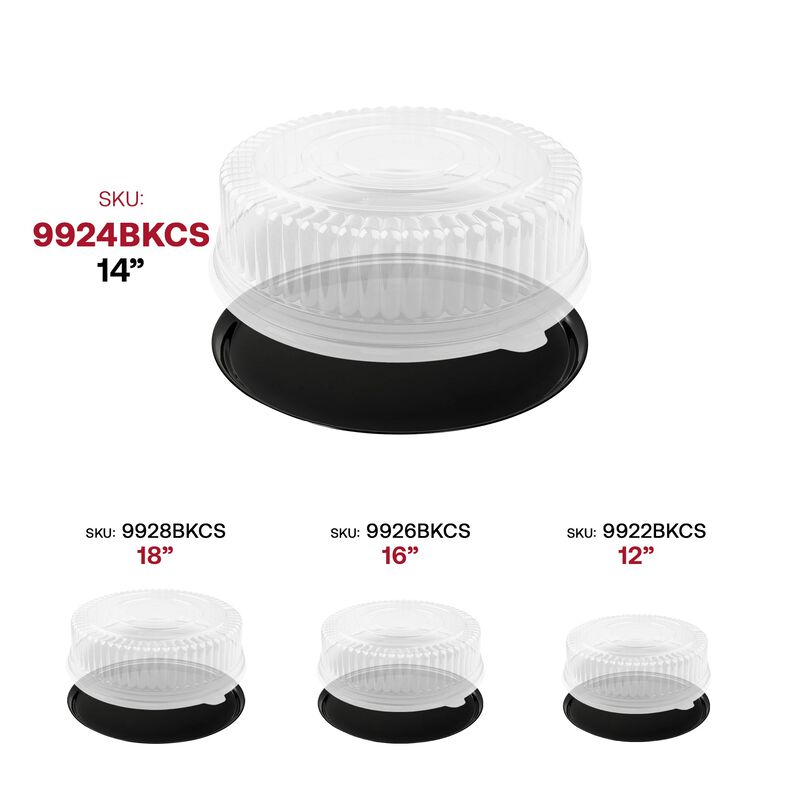 14" Black Round Plastic Trays with Lids (25 Sets) image number 5