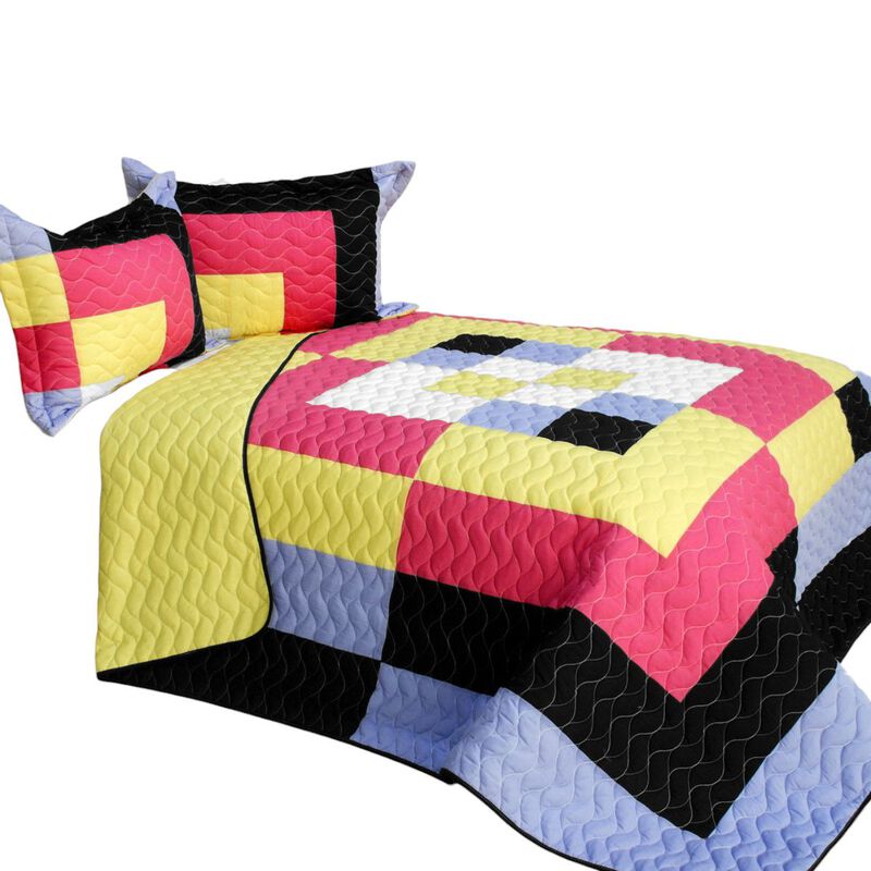 3PC Vermicelli-Quilted Patchwork Quilt Set Lightweight All-Season Bedding image number 1