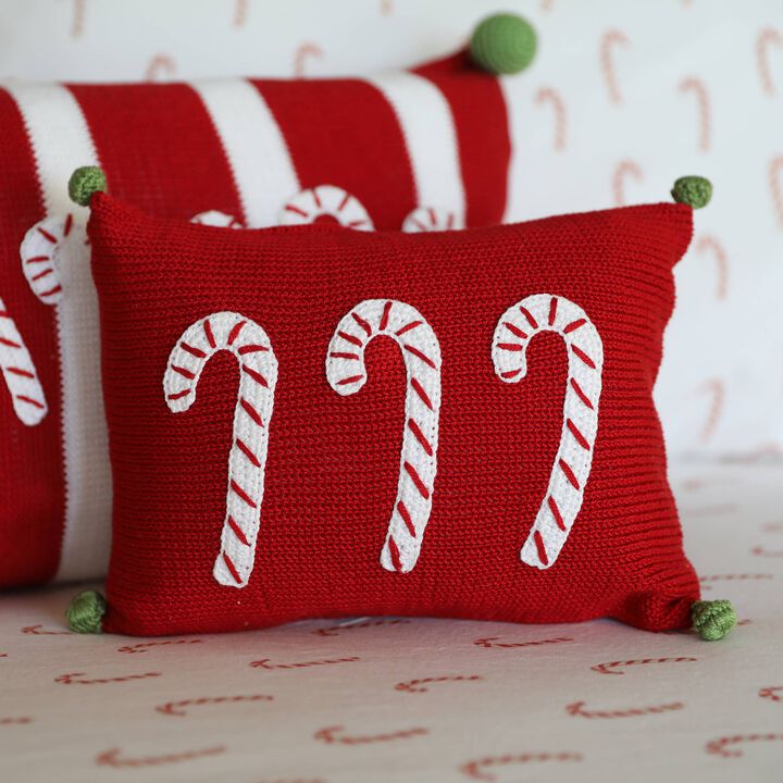 Candy Cane Mini Christmas Pillow, Red