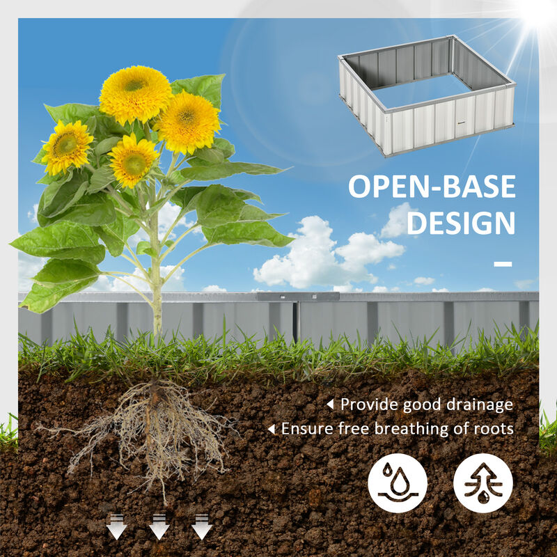 Outsunny 3' x 3' x 1' Raised Garden Bed, Galvanized Metal Planter Box for Vegetables Flowers Herbs, White