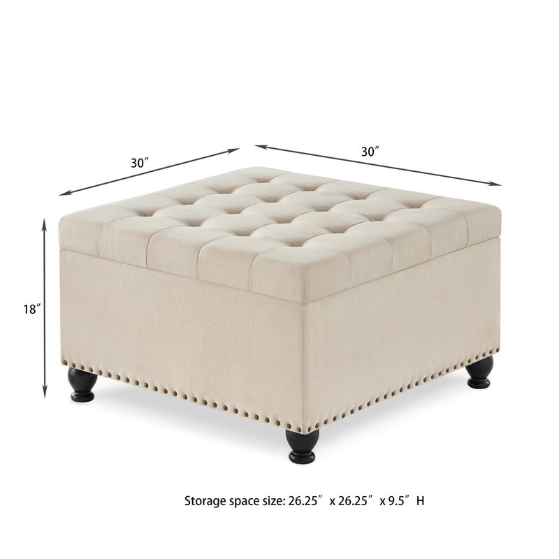 Streamdale Beige upholstered storage ottoman with wooden legs image number 9