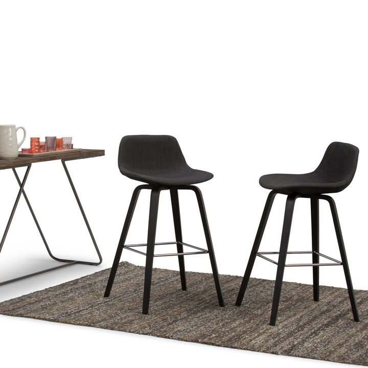 Randolph Mid-Century Modern 28 inch Bentwood Counter/ Bar Height Stool (Set of 2) in Charcoal Grey, Black Linen Look Fabric