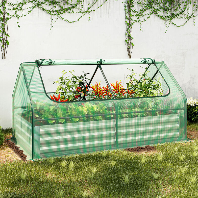 Galvanized Raised Garden Bed with Greenhouse for Year-Round Plant Growth
