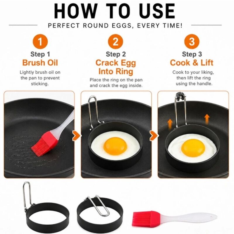 Pack of 2 Nonstick Egg Pancake Shaper Rings with Brush image number 2
