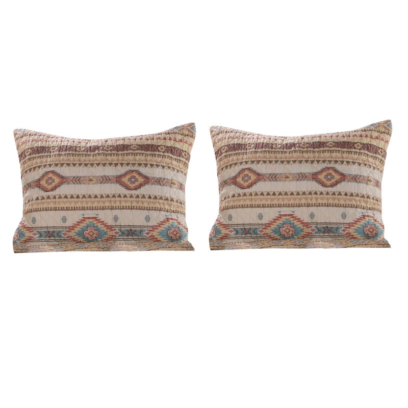 King Size 3 Piece Polyester Quilt Set with Kilim Pattern, Multicolor - Benzara