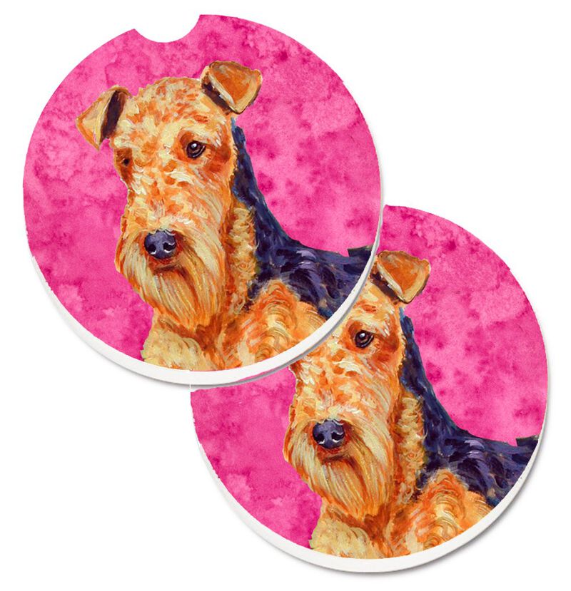 Caroline's Treasures Pink Airedale Set of 2 Cup Holder Car Coasters LH9381PKCARC, 2.56, Multicolor image number 0