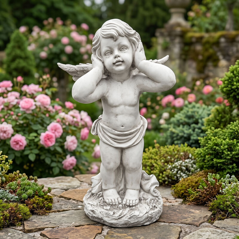 Winged Angel Covering Her Ears Resin Ornament image number 1