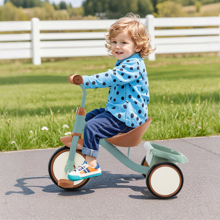 Toddler 3-Wheel Tricycle with Adjustable Seat and Storage Basket for Kids