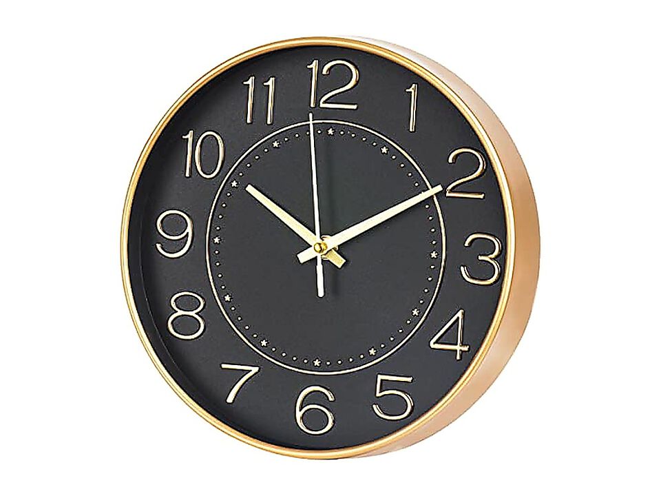 Modern Wall Clocks Battery Operated 10 Inch Black Gold Clock Silent Small Living
