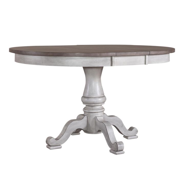 Liberty Furniture Ocean Isle Pedestal Table Set in Antique White w/ Weathered Pine