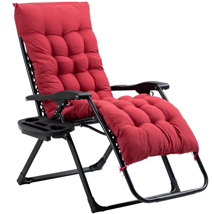 Outsunny Zero Gravity Chair, Folding Reclining Lounge Chair with Padded Cushion, Side Tray for Indoor and Outdoor, Supports up to 264 lbs., Red