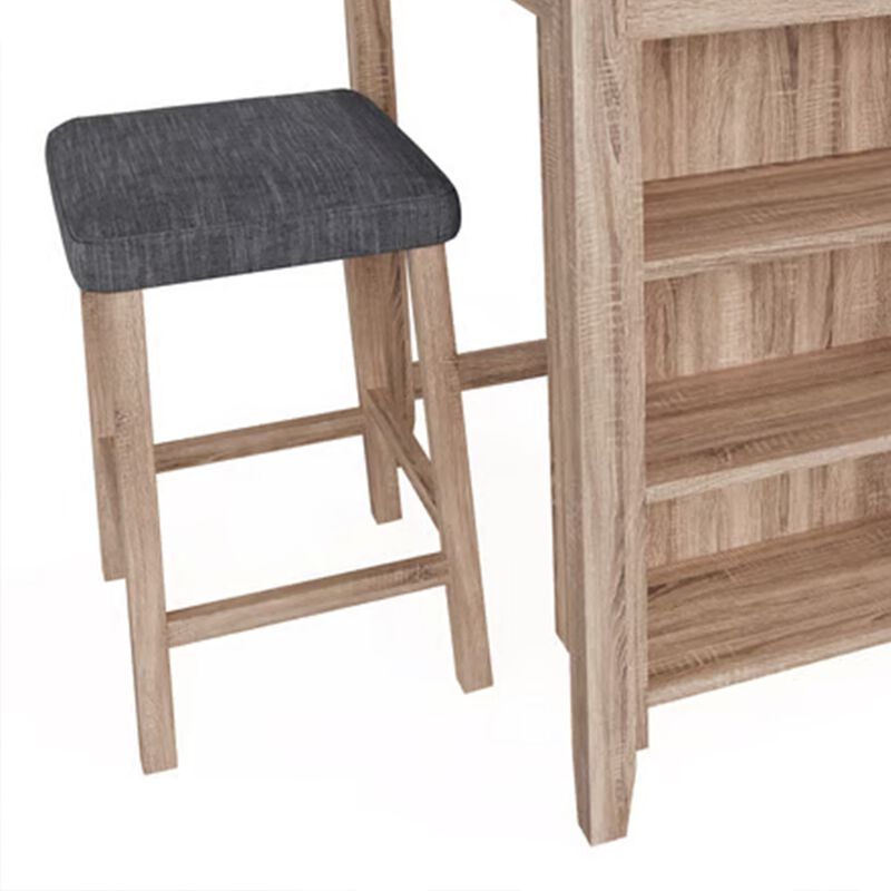 Dawny 3pc Counter Height Table Set with Stools, Shelves, Brown Oak Wood - Benzara