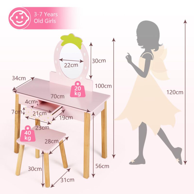 Hivvago 2-in-1 Children Vanity Table Stool Set with Mirror-Pink