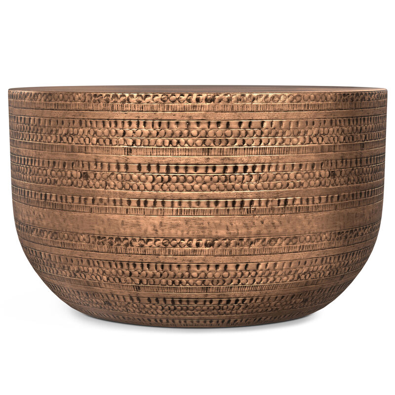 Johnsen 29.5 inch Wide Boho Metal Coffee Table in Antique Copper Iron, Assembled