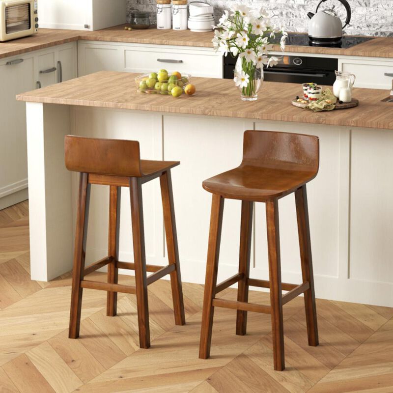 Hivvago 29 Inch Wood Bar Stools Set of 2 with Solid Back and Seat
