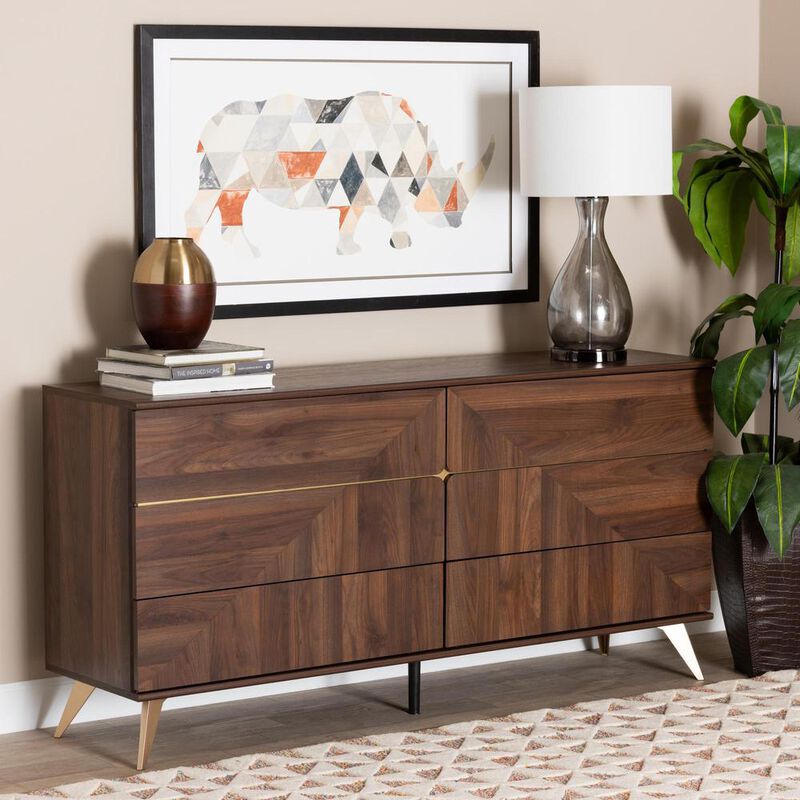 Baxton Studio Transitional Walnut Brown Finished Wood 6-Drawer Dresser
