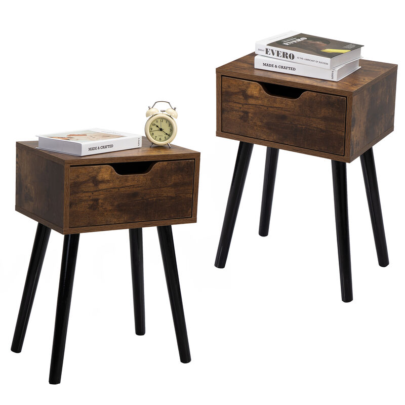 Streamdale Mid Century Wood Side Table with Storage, Rustic Brown & Black